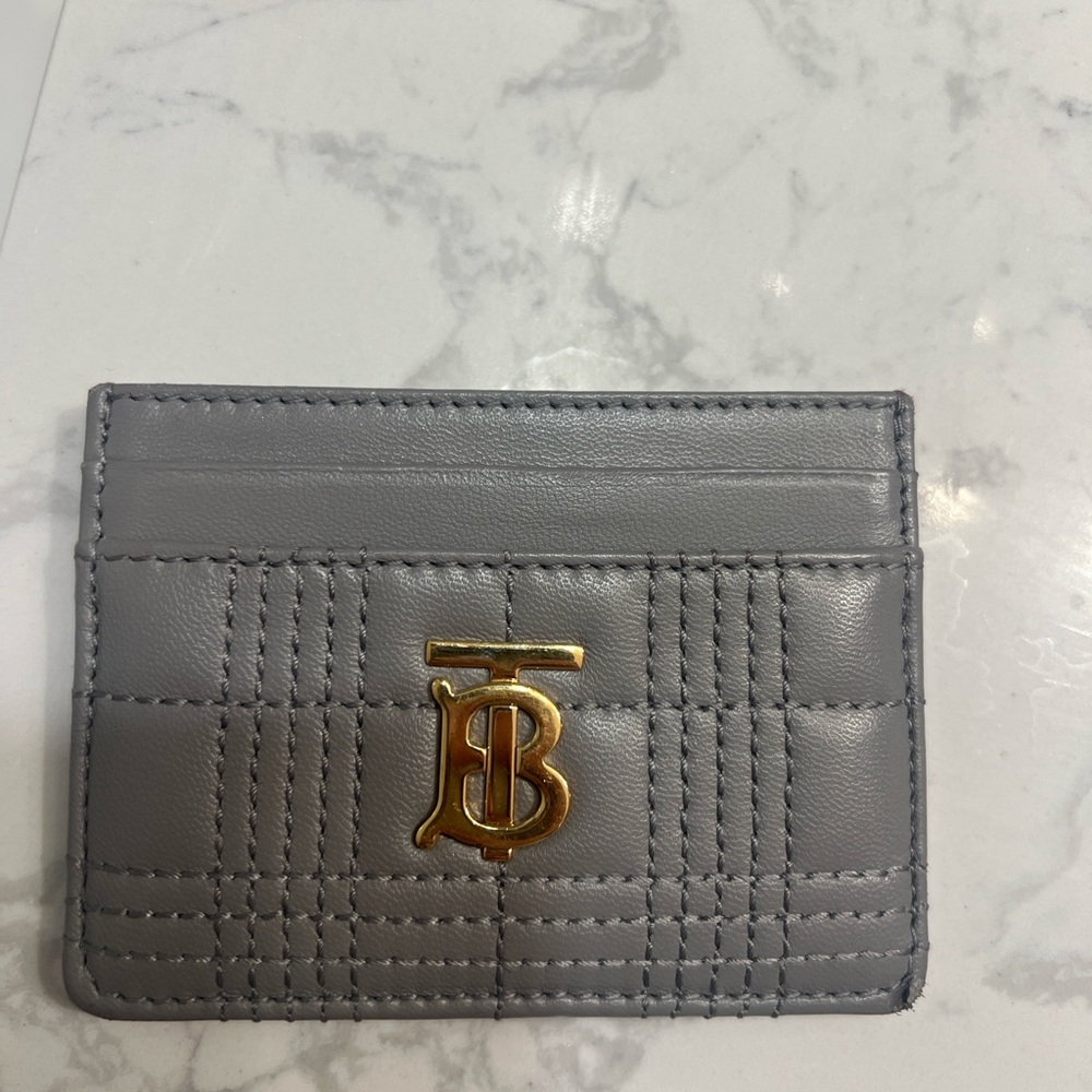 Burberry Gray Leather Card Holder with Gold Accent